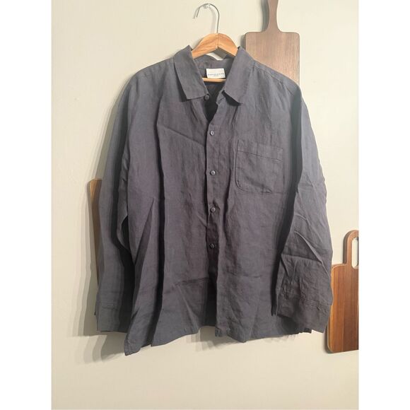 Parachute Charcoal Gray Linen Collared Long Sleeve Button Up Shirt Size Medium - Picture 1 of 5